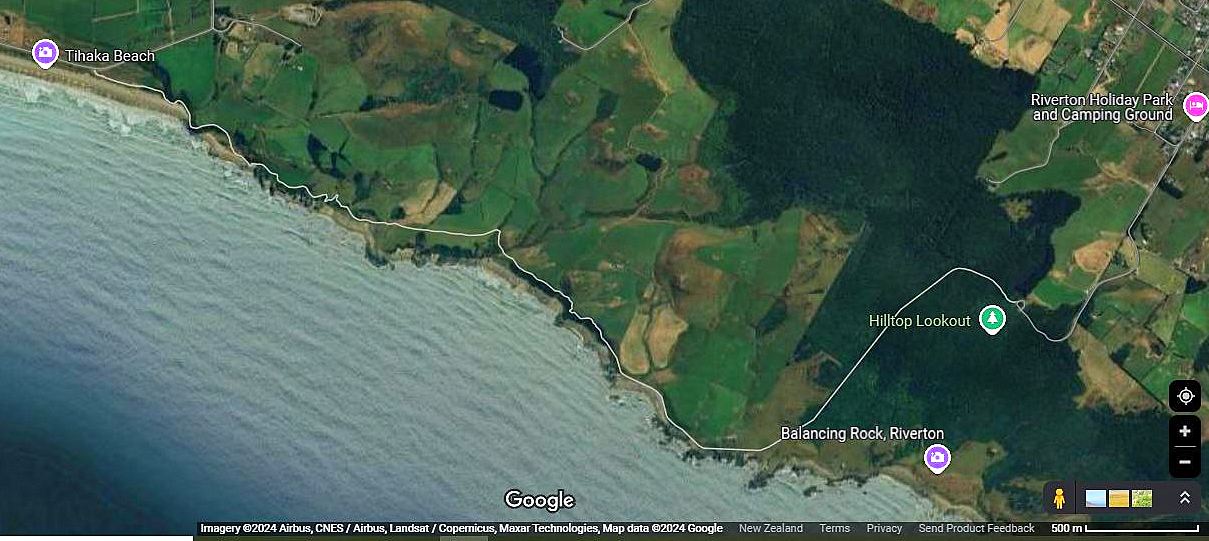 The walking track along the coast. Source: Google Maps.