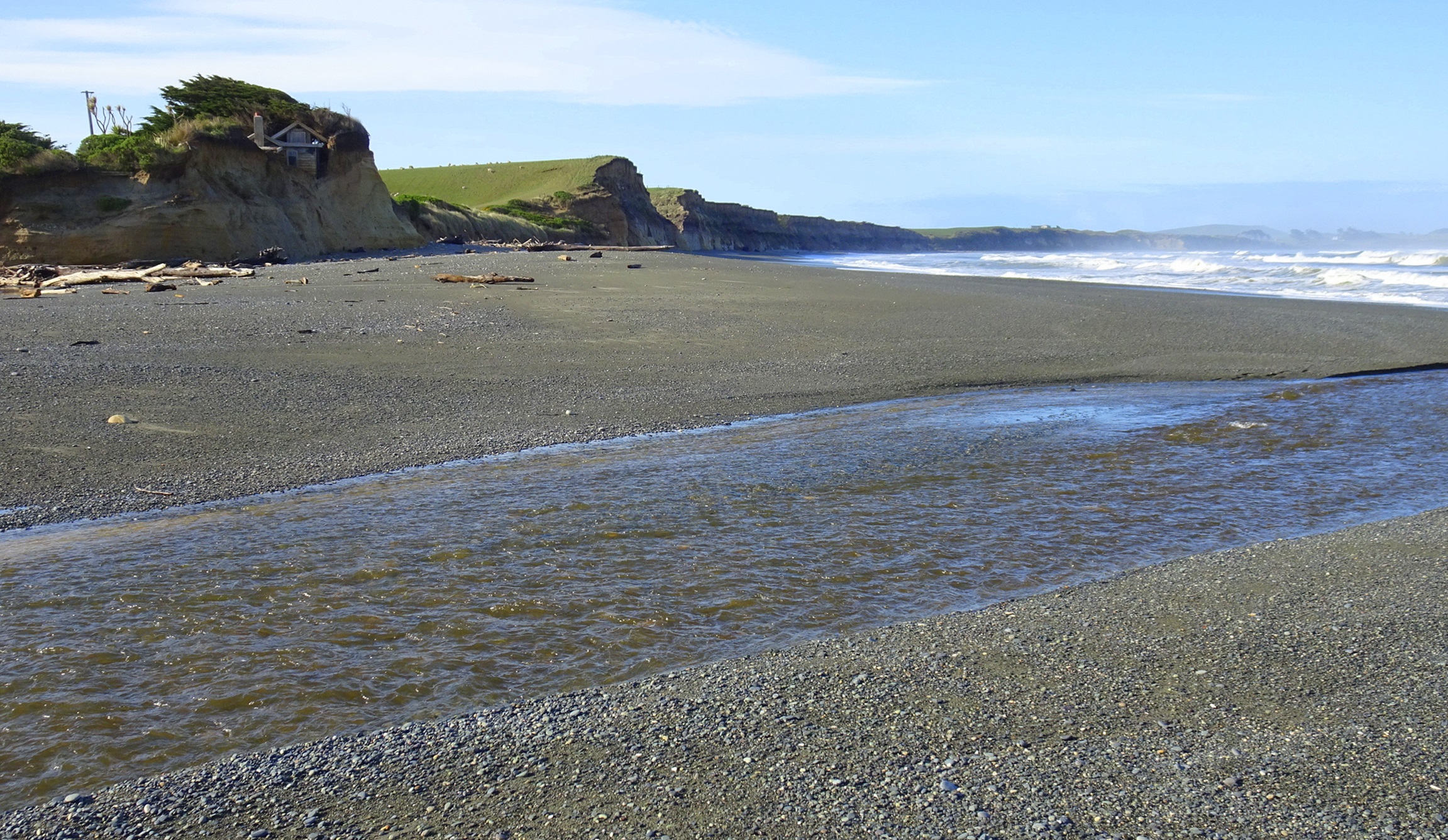 Taunoa Stream in foreground, looking towards the Gemstone Beach carpark.