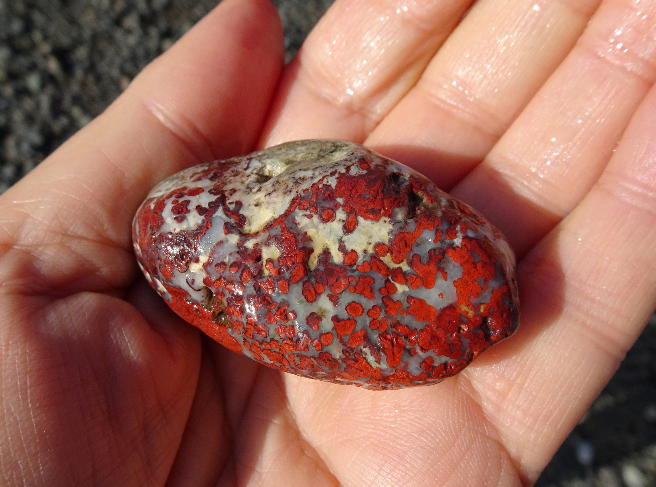 One side of the poppy jasper.