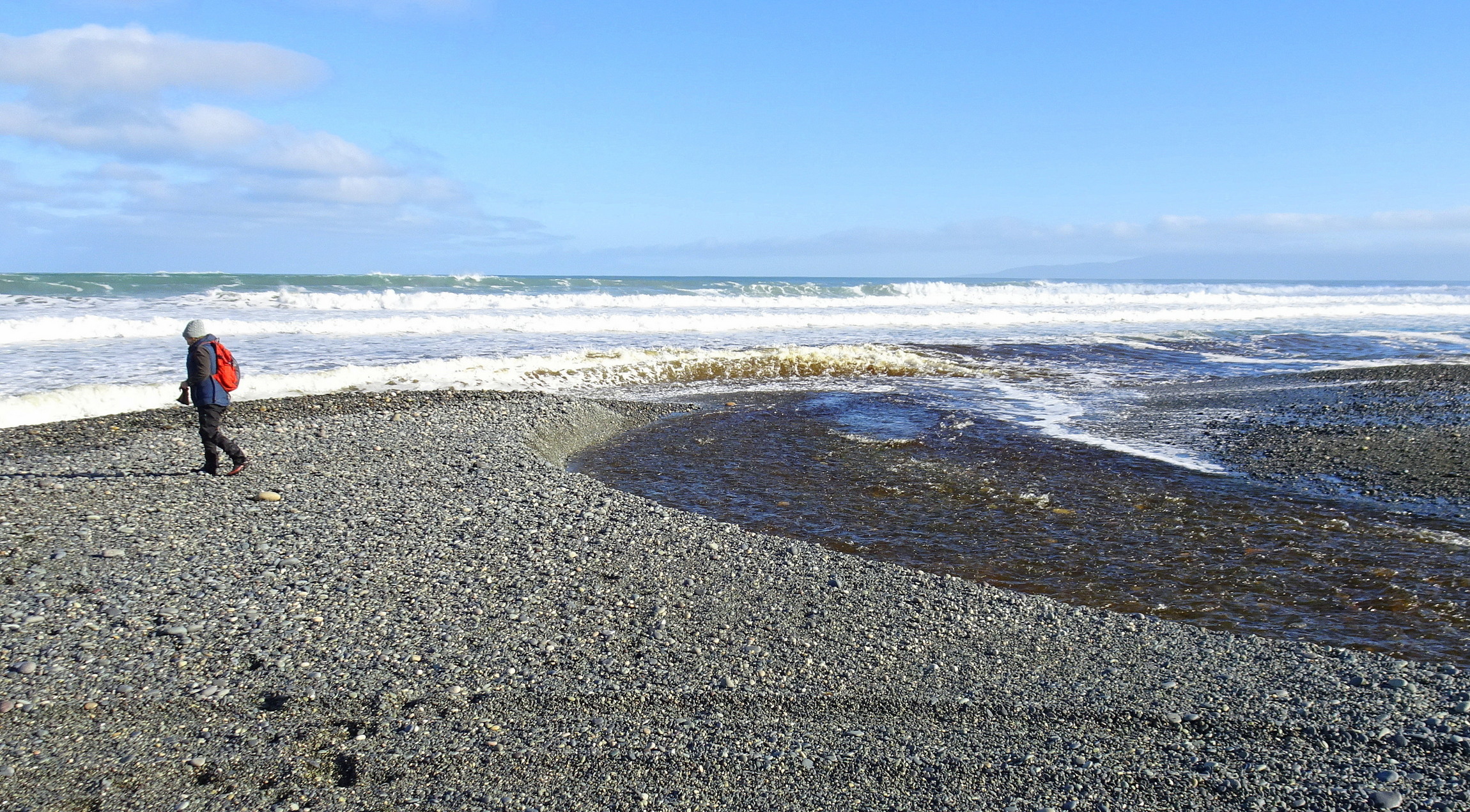 Chrissy at the mouth of the Waimeamea River