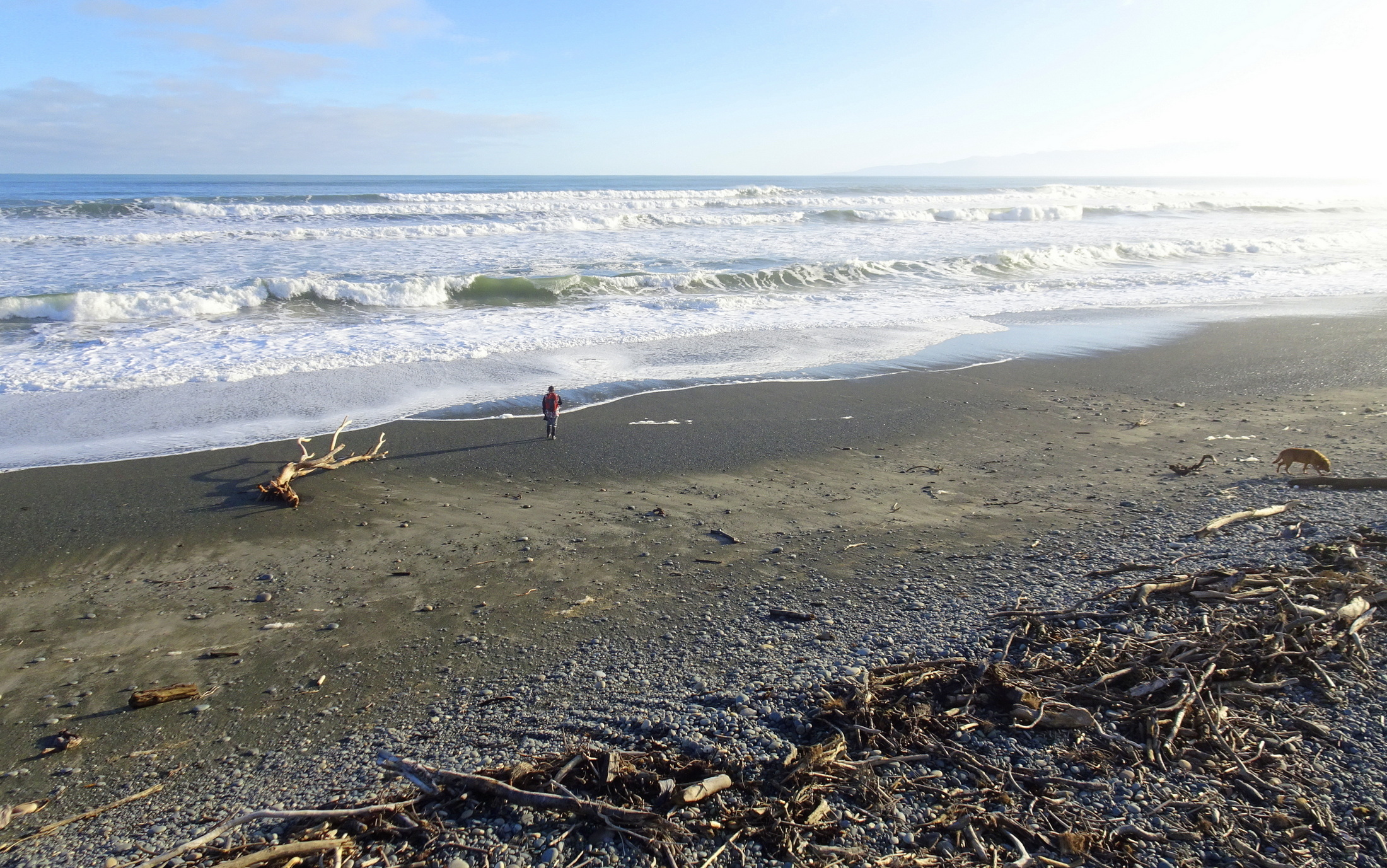Chrissy on the beach near the start of the Waimeamea Lagoon.