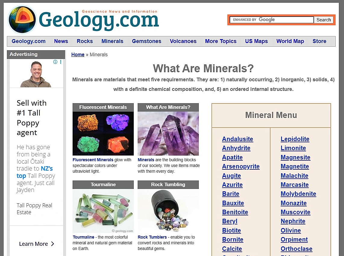 "Minerals" page, Geology.com.