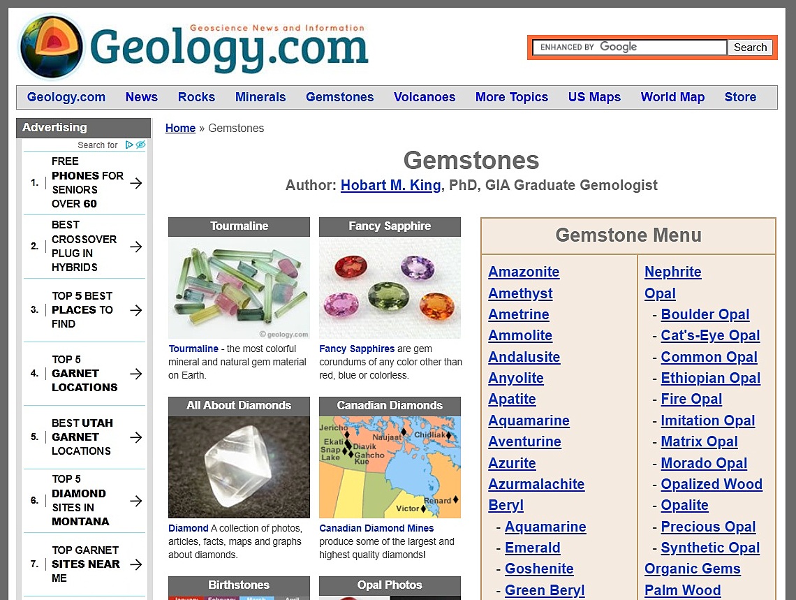 "Gemstones" page, Geology.com.