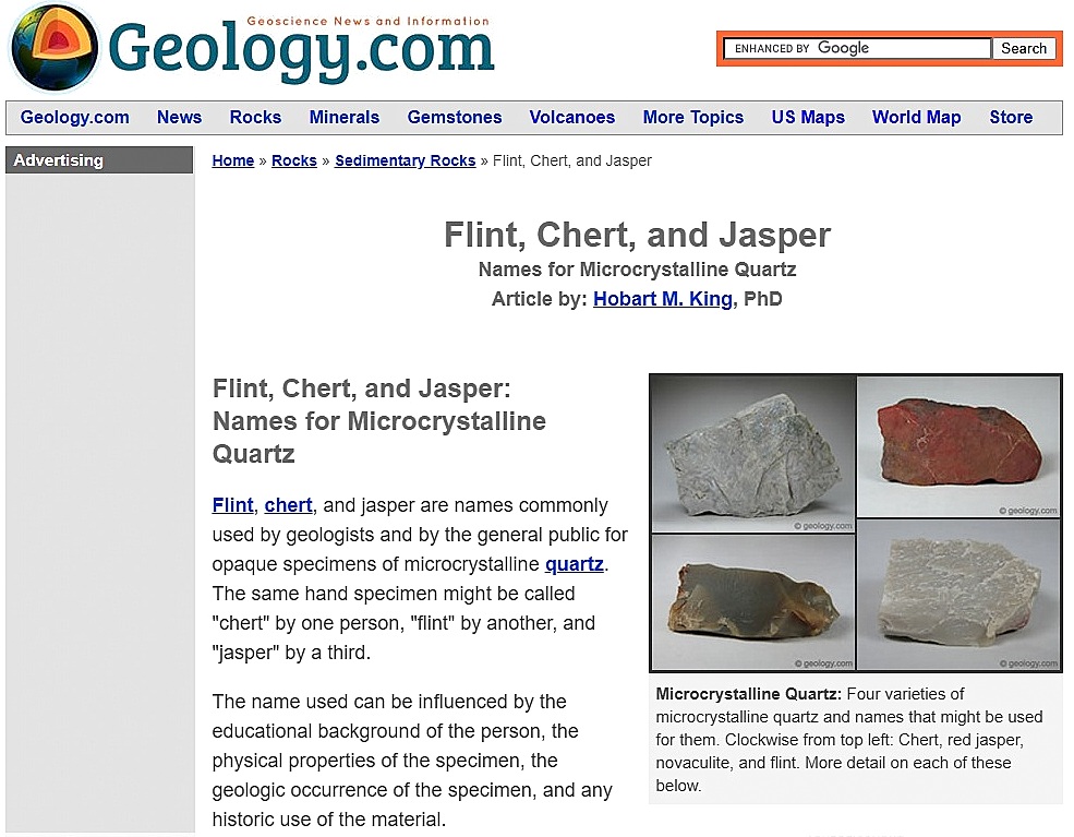 Article on flint, chert and jasper, Geology.com.