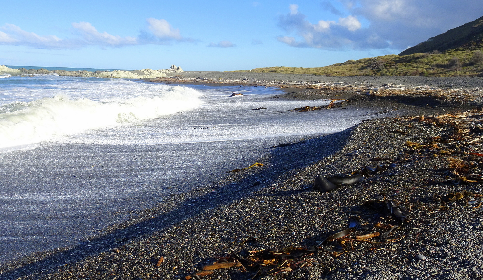 Just prior to a wave sweeping up the beach. Compare next photo.