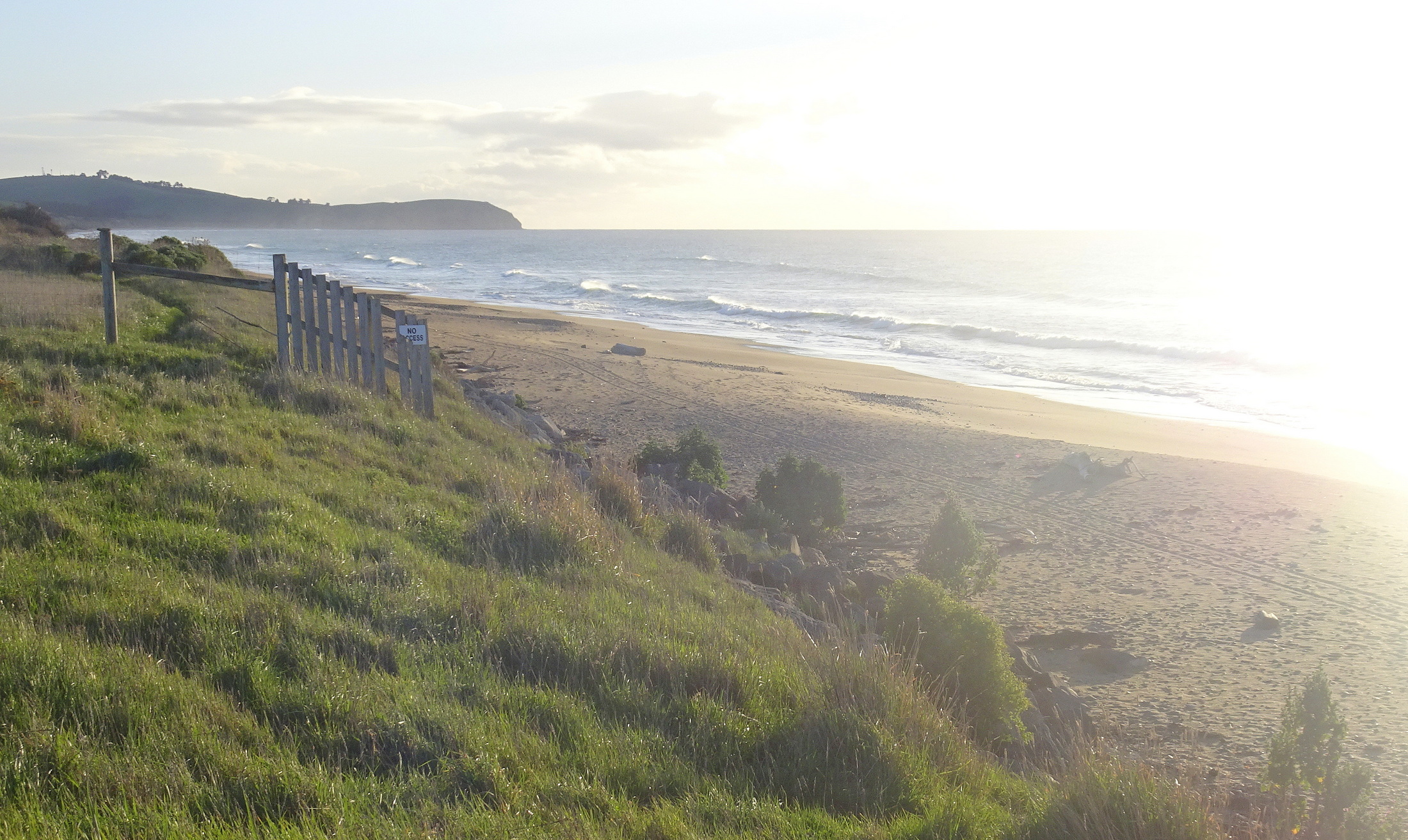 The low early morning sun got in the way of a photo looking north towards Oamaru.
