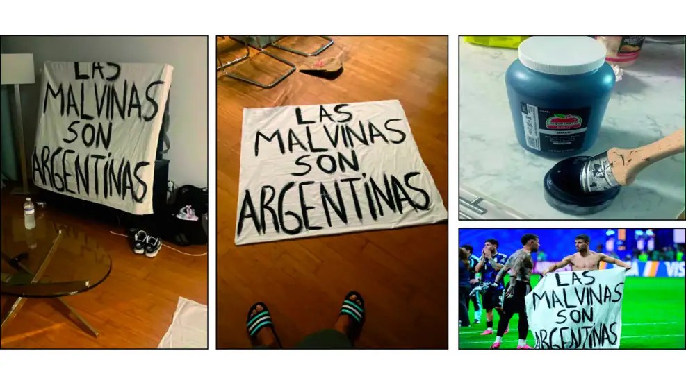 Del hotel al césped: la increíble historia de la bandera de «Las Malvinas son argentinas» que se quedó con la Selección