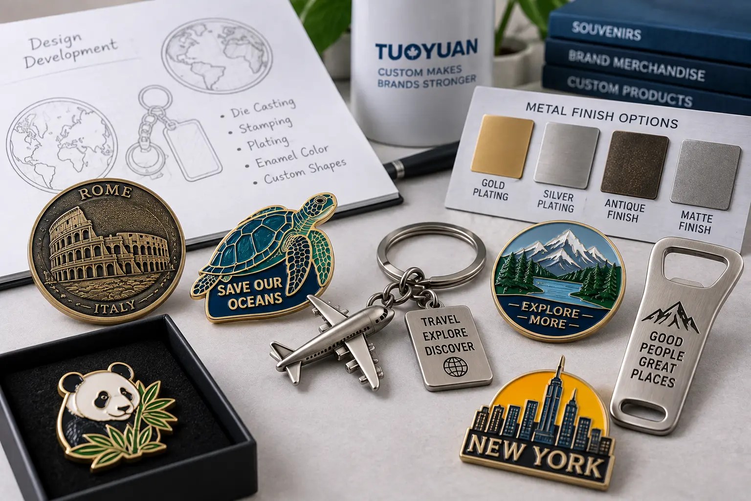 Custom metal merchandise with relief and plated finish