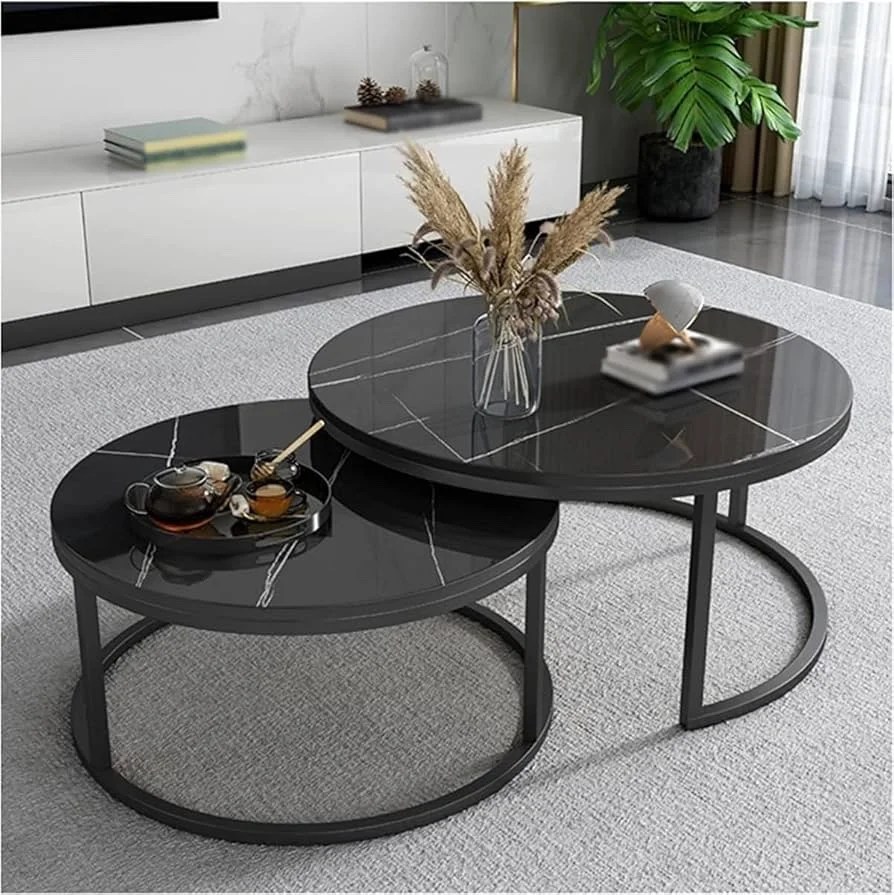 2Pcs Round Coffee Table Set