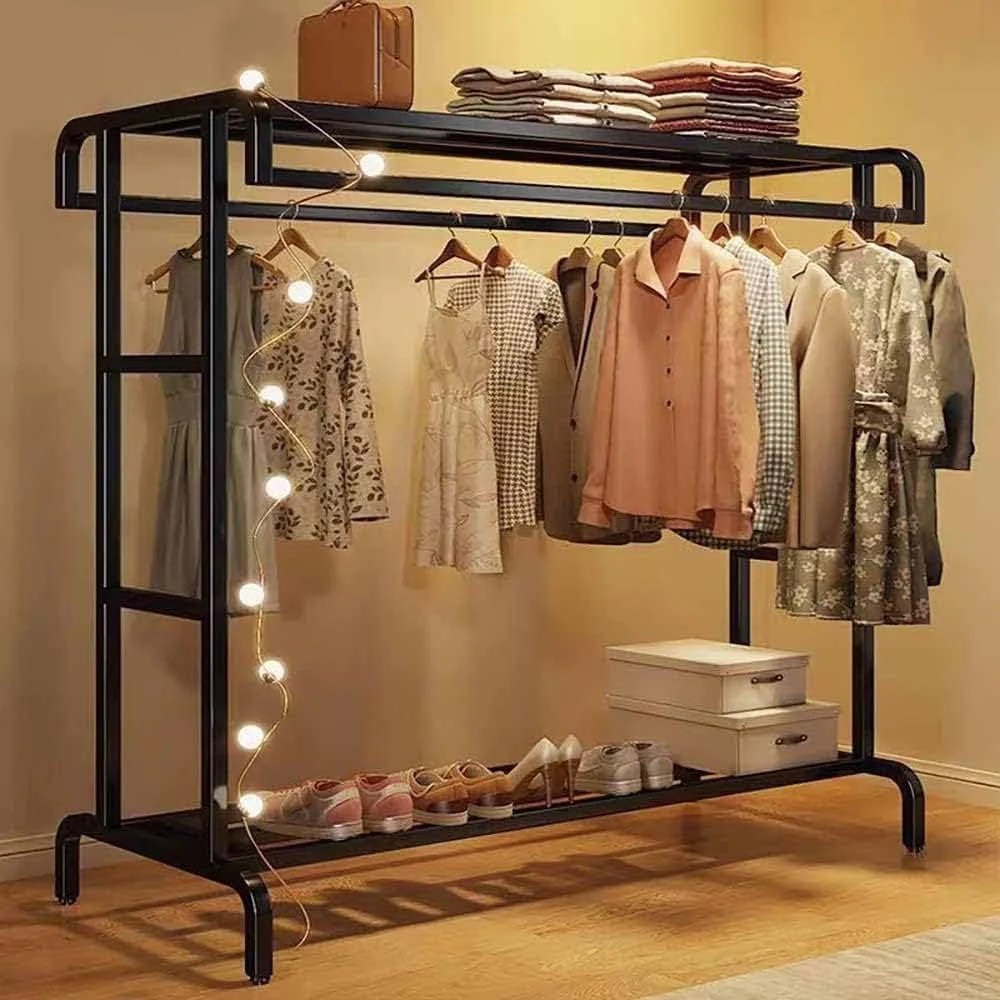 Heavy Duty Metal Clothes Rack Double Rod Rolling Hanging Clothes Rack
