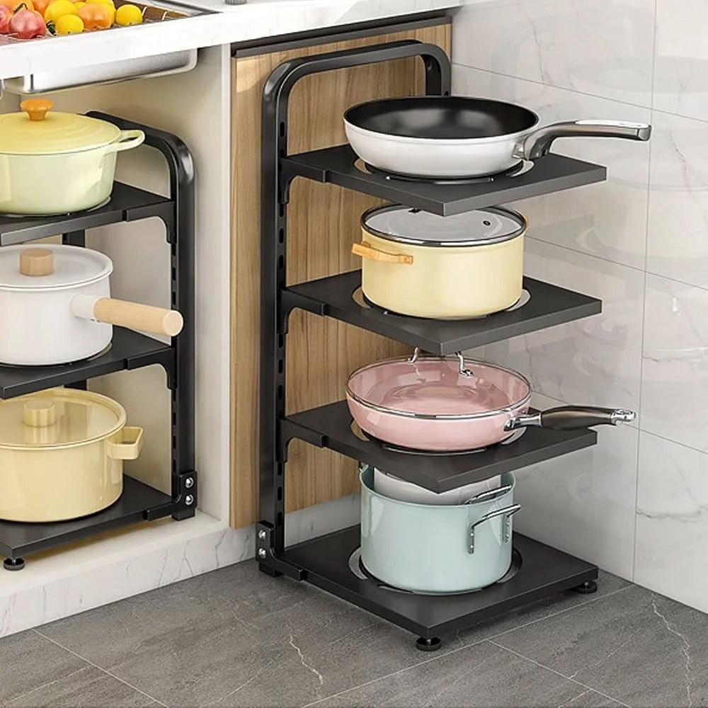 4 Layer Adjustment Pot Rack Heavy Duty Pan Organizer