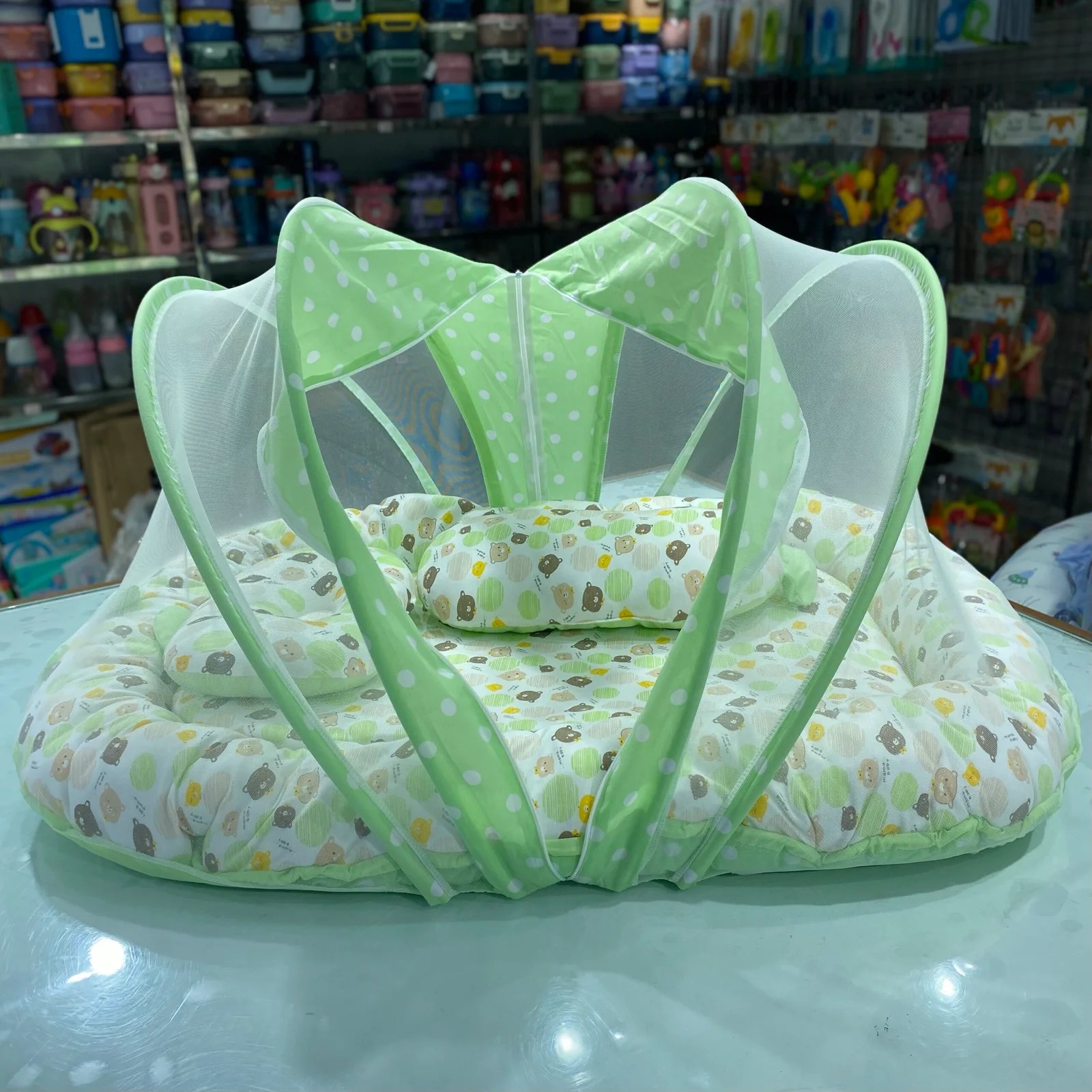 Baby Bedding Set with Mosquito Net Cat - Thailand(Green)