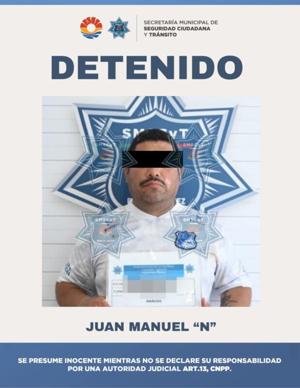 Comandante de la Policía Municipal de Cancún es detenido por violencia familiar; Juan Manuel “N” quedó a disposición del Ministerio Público.
