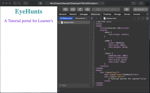 Internal or Embedded CSSexample with HTML and output source code