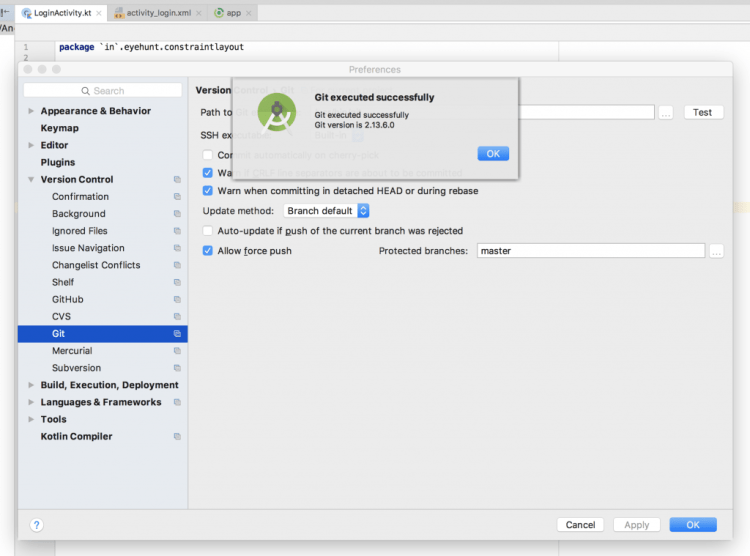 Android studio git success