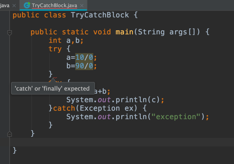 try catch Java Block Exception Handling Example Eyehunts