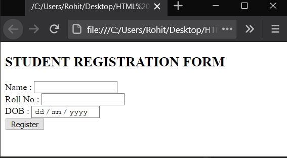Student registration form in HTML with JavaScript validation | Code