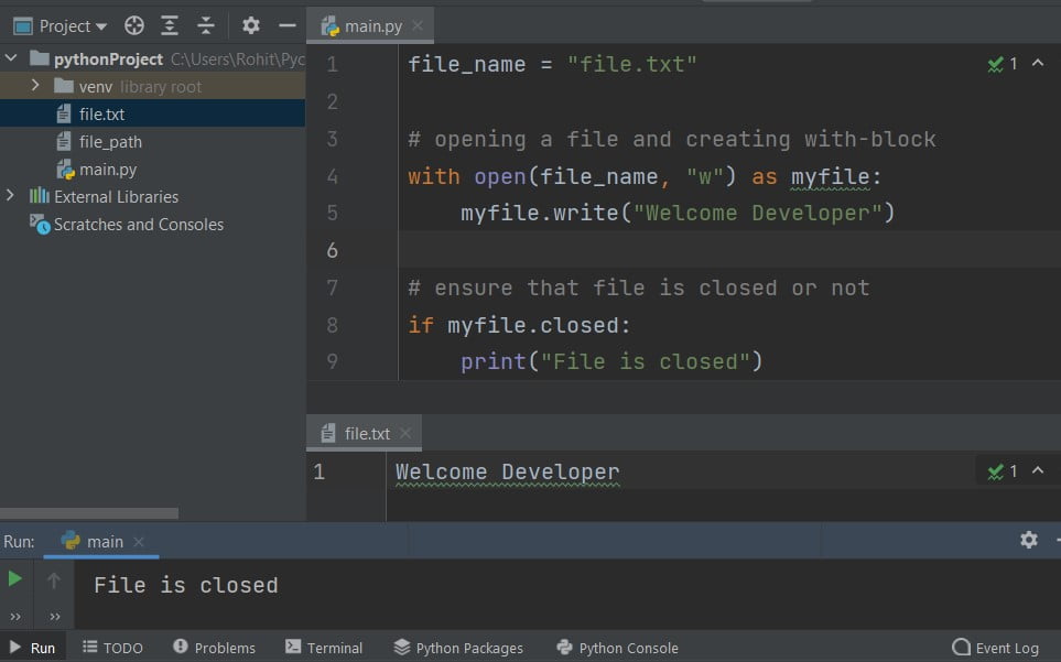 Python with keyword | Example code