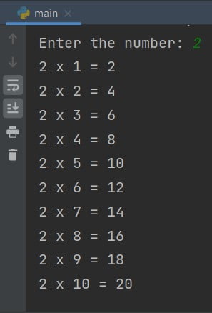 Program to print multiplication table of a given number in python
