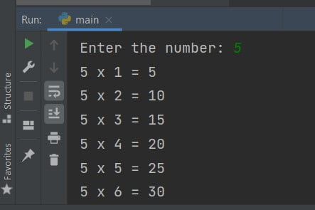 Write a program to print a table of any number in Python