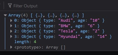 JavaScript associative array push | Example code