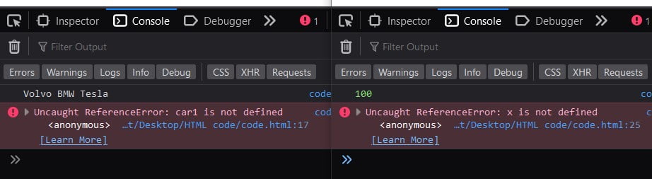 Function scope and Block scope in JavaScript