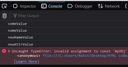 JavaScript const object | Example code