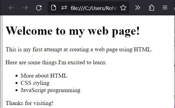 creating simple web page using html