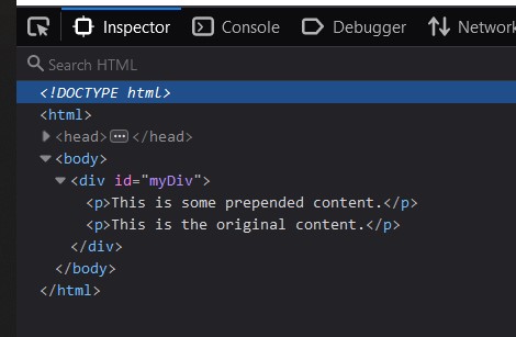 jQuery prepend HTML