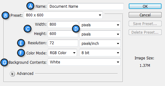 Create a new Document in Photoshop
