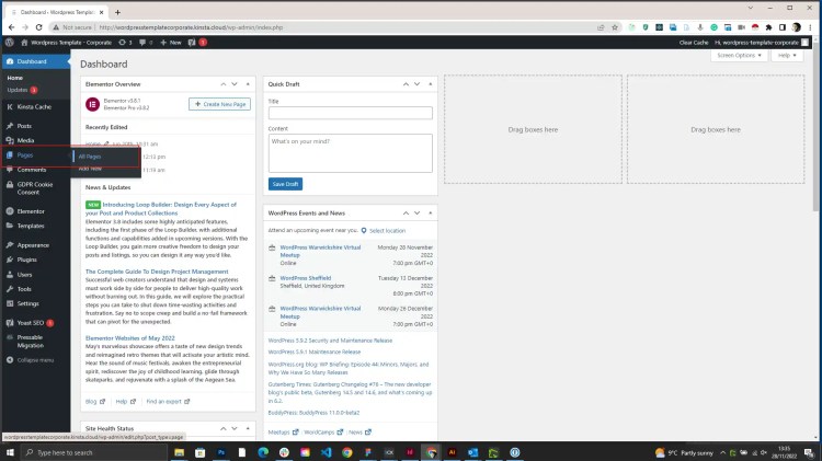 Pages and All Pages in the WordPress menu
