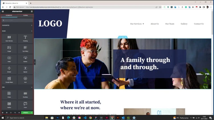 The Elementor editor