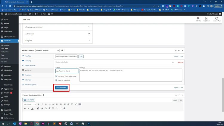 Save attributes button
