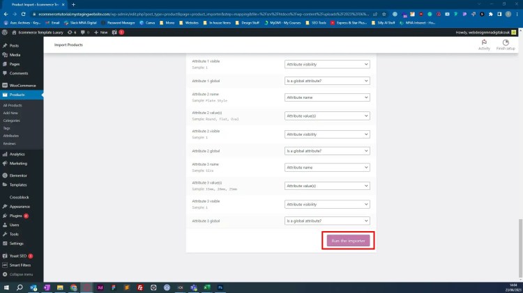 The Run the importer button