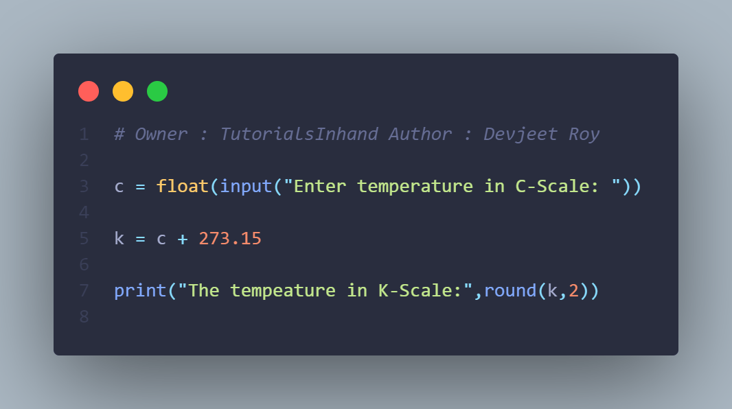 Python program to convert celsius to kelvin