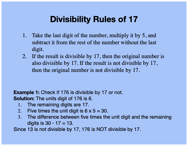 Divisibility Rule of 17 with Examples | Check Divisibility by 17 ...