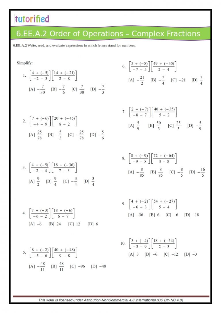 6th grade common core math worksheets