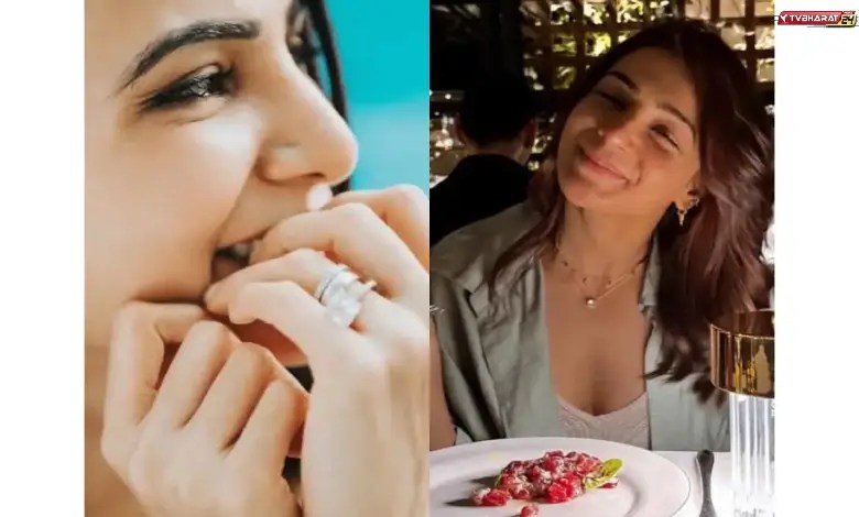 Samantha Ruth Prabhu shows engagement diamond.