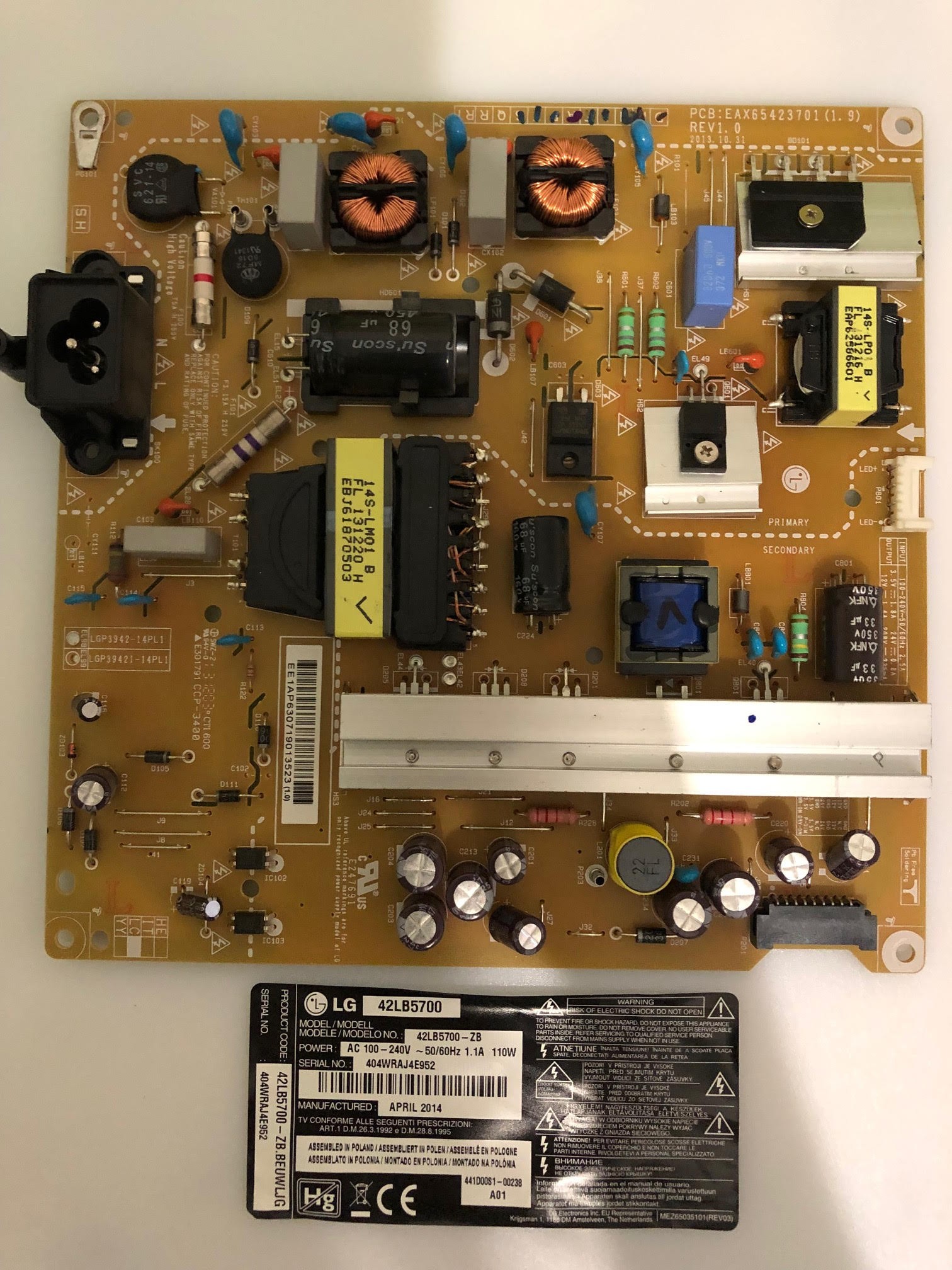 Alimentatore TV LG 42LM3400-ZA EAX64604501(1.5) LGP32-12P PSLC-L