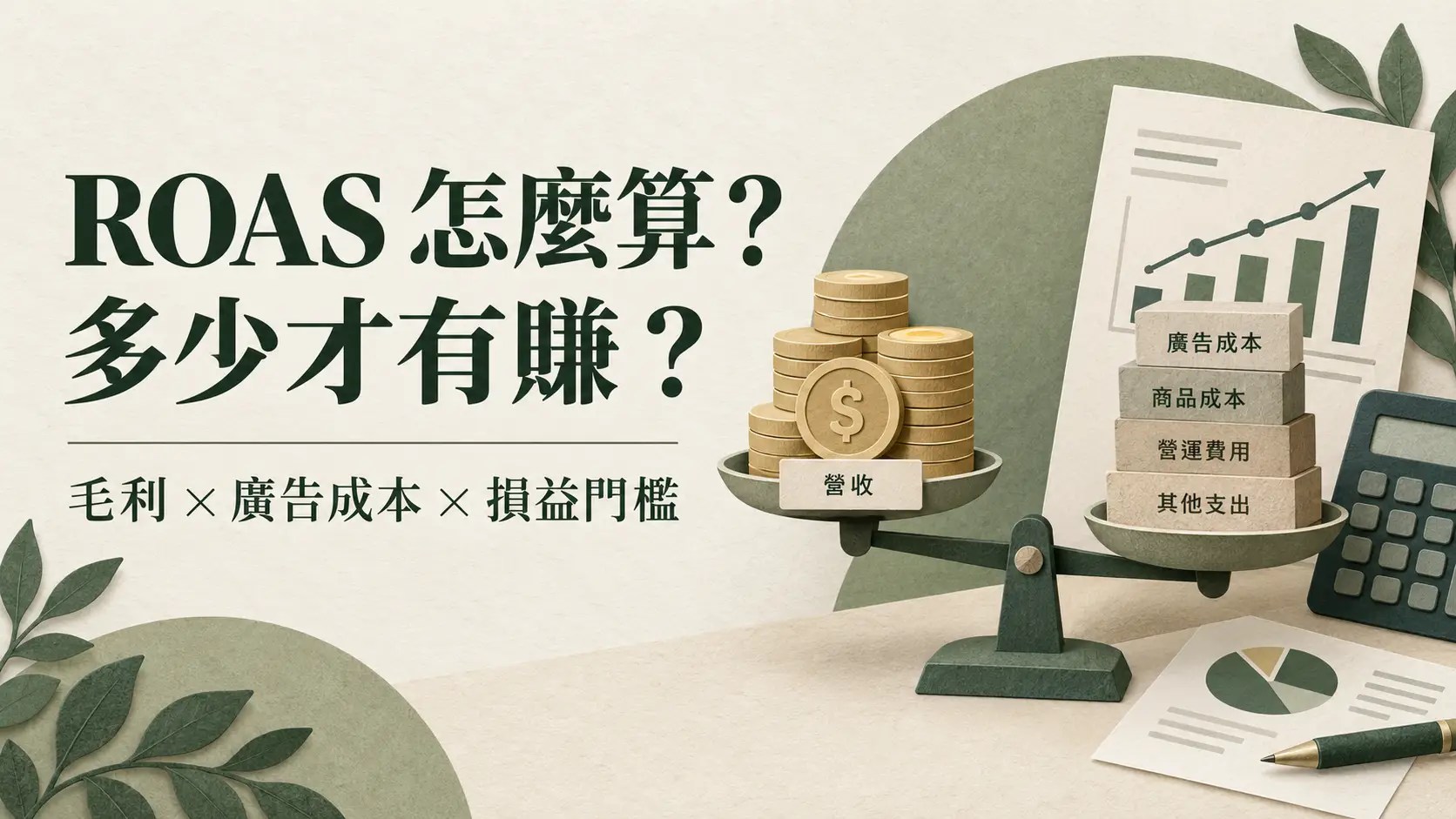 ROAS 怎麼算、多少才有賺：以營收與廣告成本天平呈現毛利及損益門檻