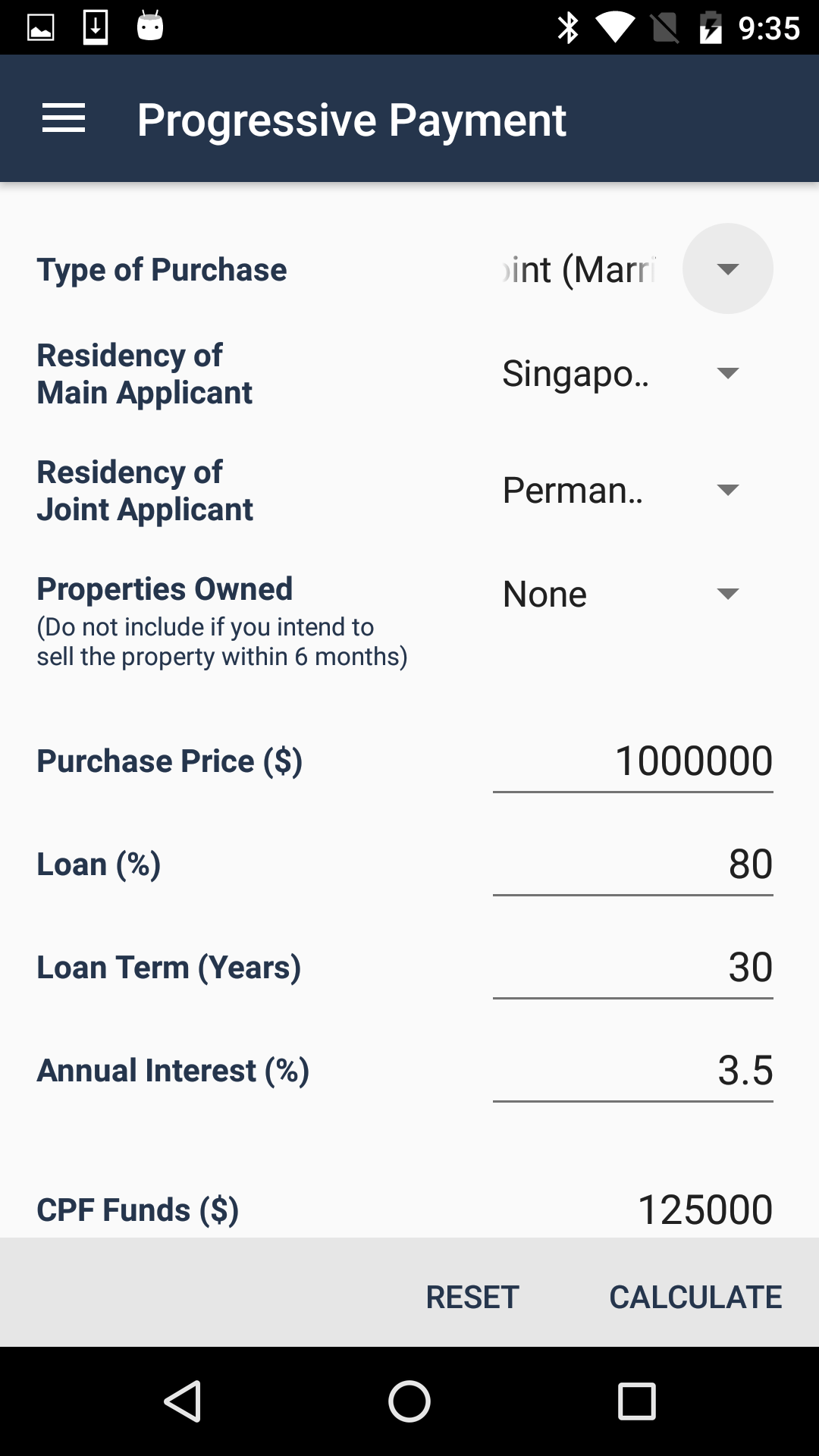 SG Property Toolkit PRO (Android) - Progressive Payment Calculator