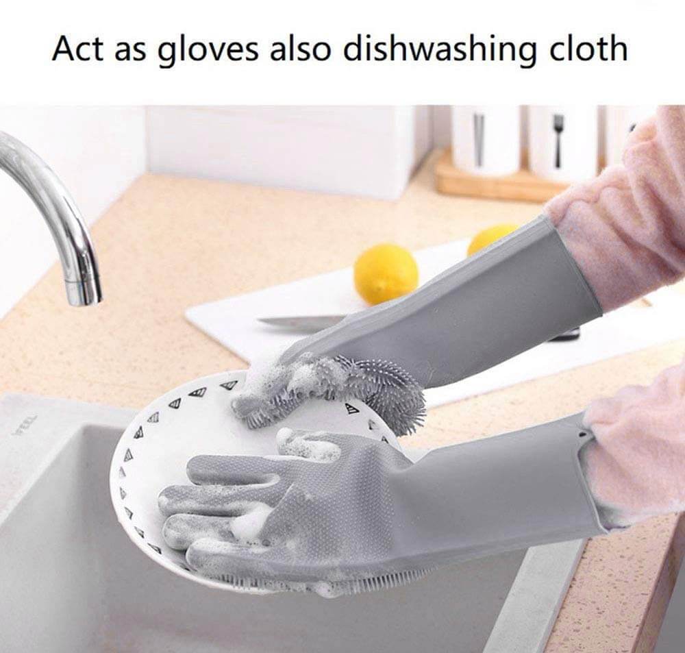 1 Pair of kitchen silicone dishwashing gloves, household cleaning  waterproof insulated magic gloves, dishwashing brush, reusable dishwashing  gloves, household kitchen cleaning pet cleaning gloves