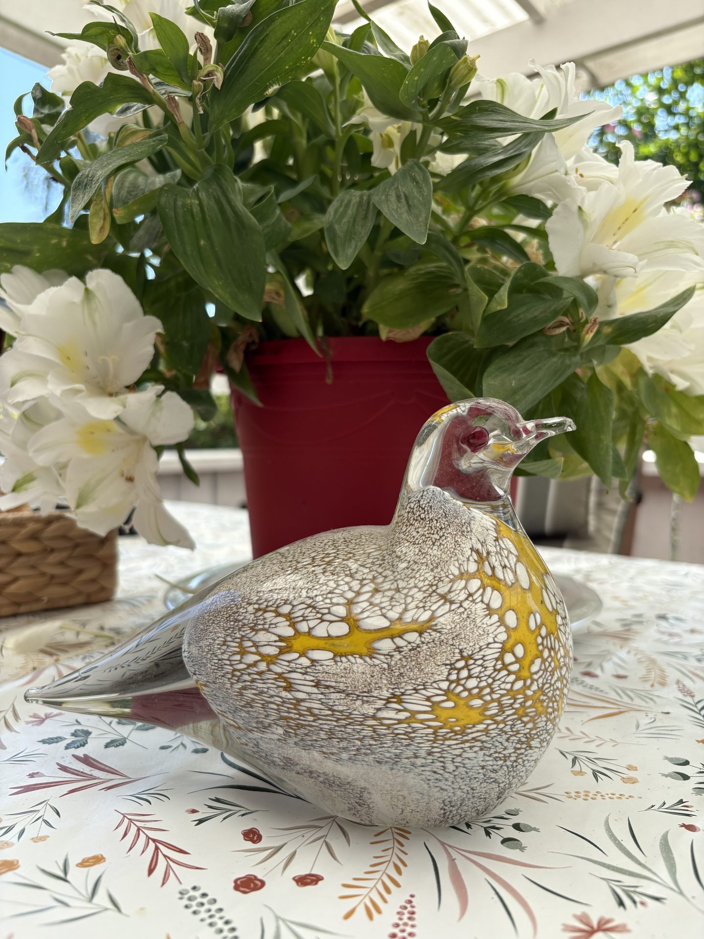 Vintage glaskonst fågel från FM konstglas i Ronneby.
