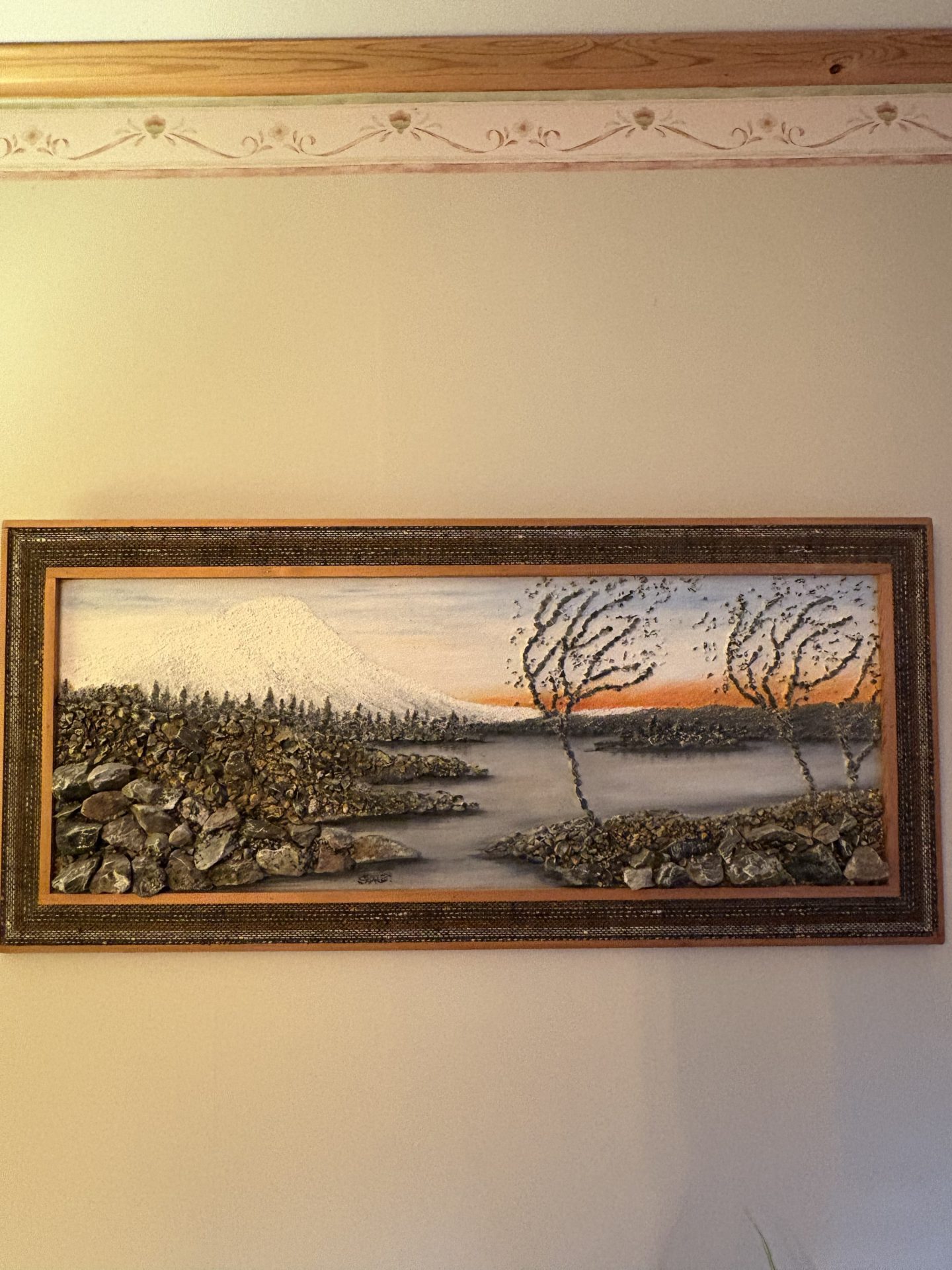 Vacker vintage tavla med naturmaterial 1960/70 tal.