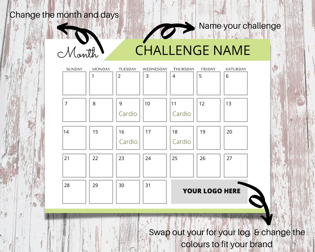 Monthly Fitness Calendar Template For Fitness Professionals for Canva