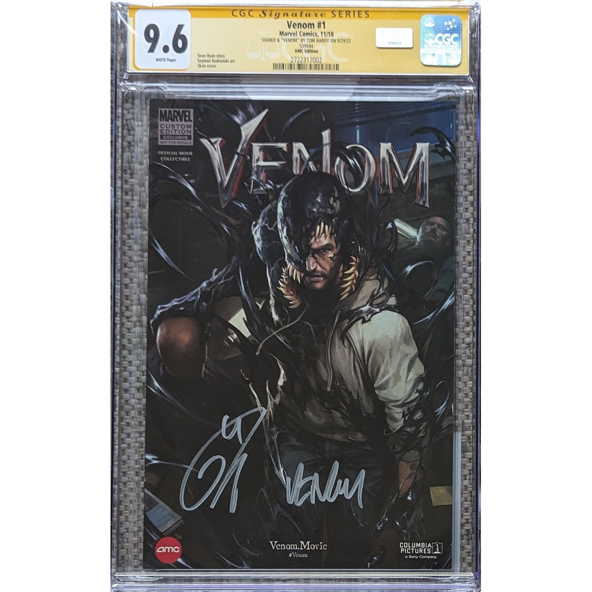 Venom #1 AMC movie variant__CGC 9.6 SS__Signed by Tom Hardy w