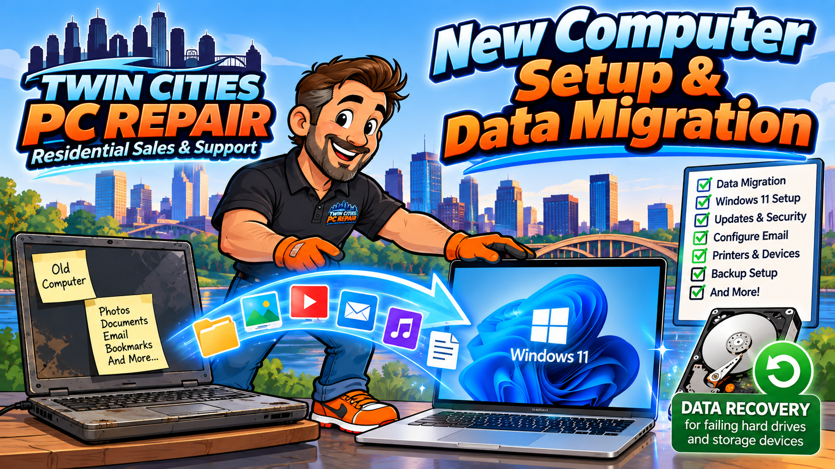 New computer setup and data migration services in Bloomington MN from Twin Cities PC Repair