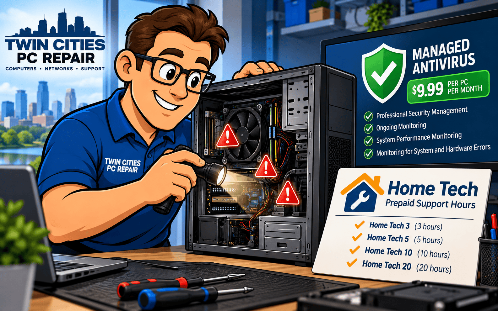 Twin Cities PC Repair technician providing computer maintenance and managed antivirus protection in Bloomington Minnesota