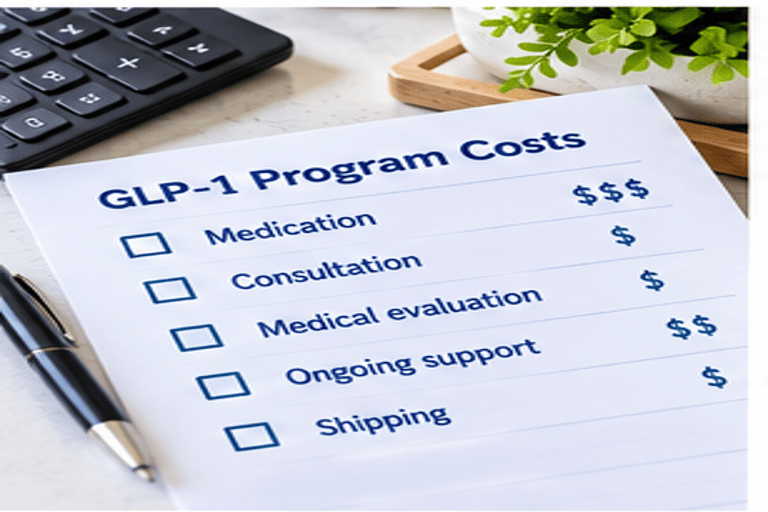 GLP-1 program cost worksheet showing medication, consultation, support and shipping expenses