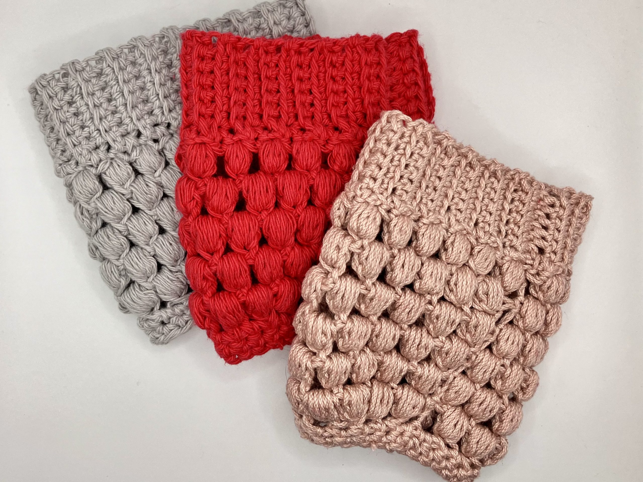 Crochet cup cozies, red cup cozy, grey cup cozy
